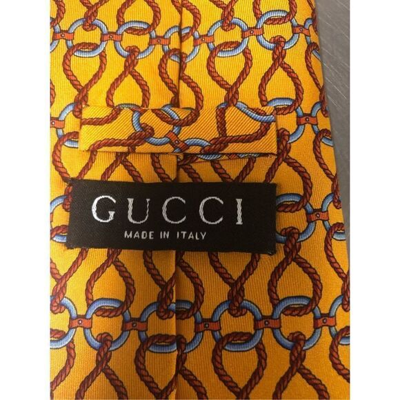 Gucci Men’s Silk Yellow and Red Rope Designer Dress Tie - Picture 5 of 9